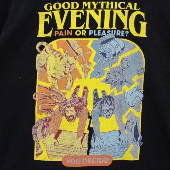 Good Mythical Evening Morning Link Rhett 2023 Pleasure or Pain XL T-Shirt NWOT - Picture 1 of 1